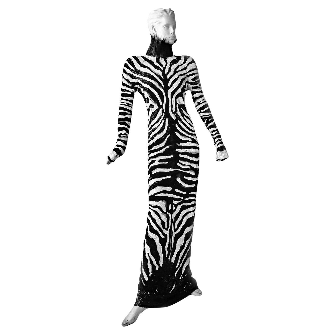 NWT $23K Tom Ford Beaded Zebra Ostrich Feather Dress Gown  Rare! For Sale