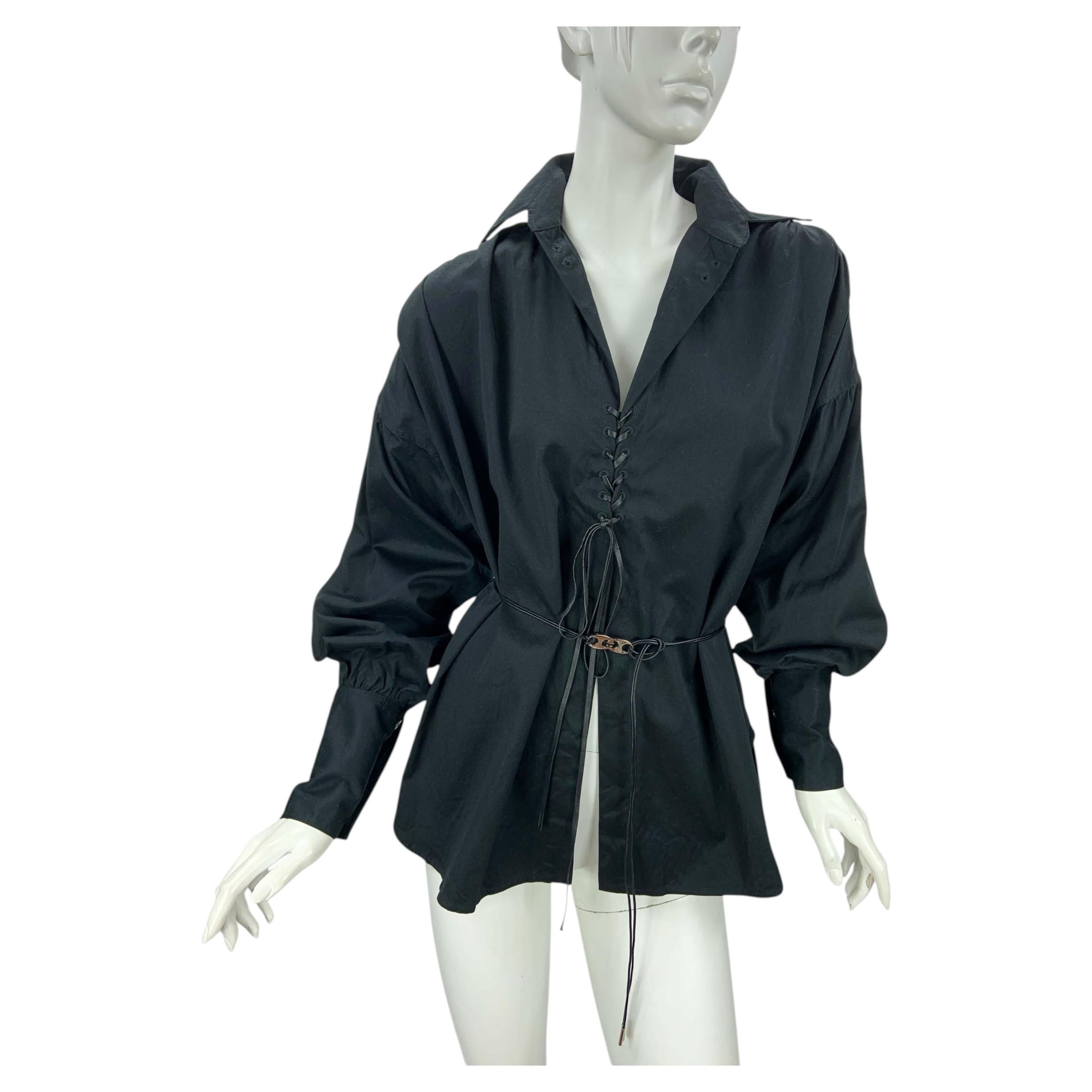 NWT Tom Ford for Gucci 2002 Lace-Up Black Cotton Shirt Top Italian 38 Oversize For Sale