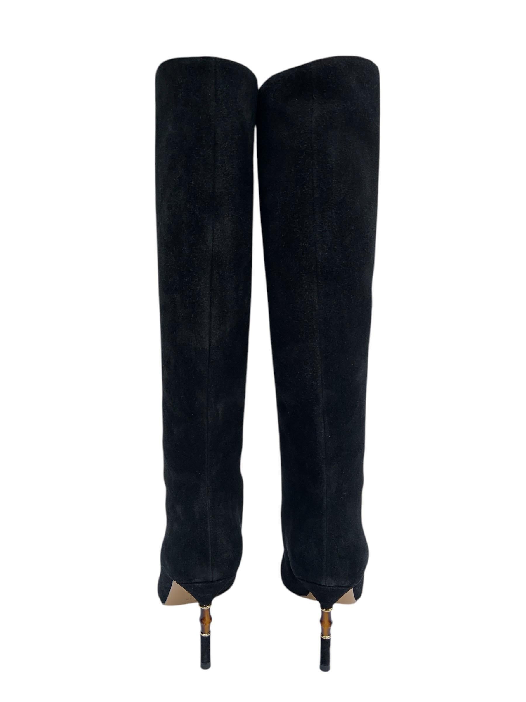NWT Tom Ford for Gucci Black Suede Bamboo Heel Knee Boots Italian 40 - US 10 In New Condition For Sale In Montgomery, TX