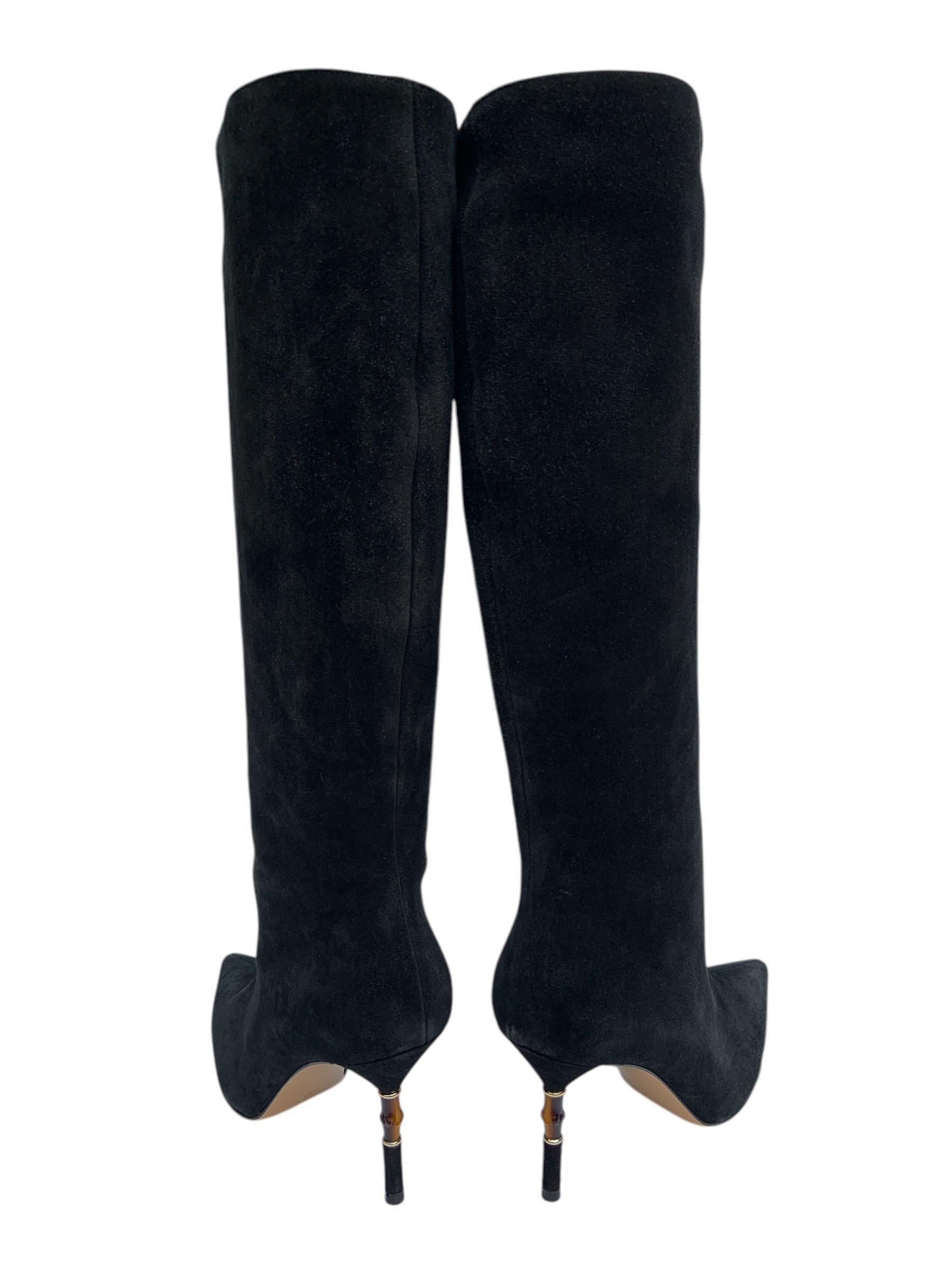 Women's NWT Tom Ford for Gucci Black Suede Bamboo Heel Knee Boots Italian 40 - US 10 For Sale