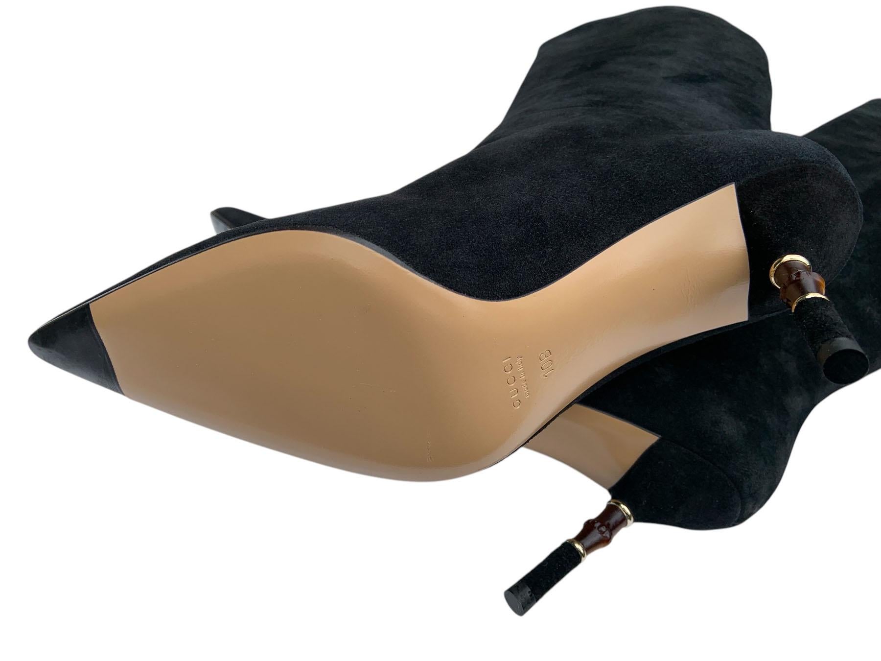 NWT Tom Ford for Gucci Black Suede Bamboo Heel Knee Boots Italian 40 - US 10 For Sale 1