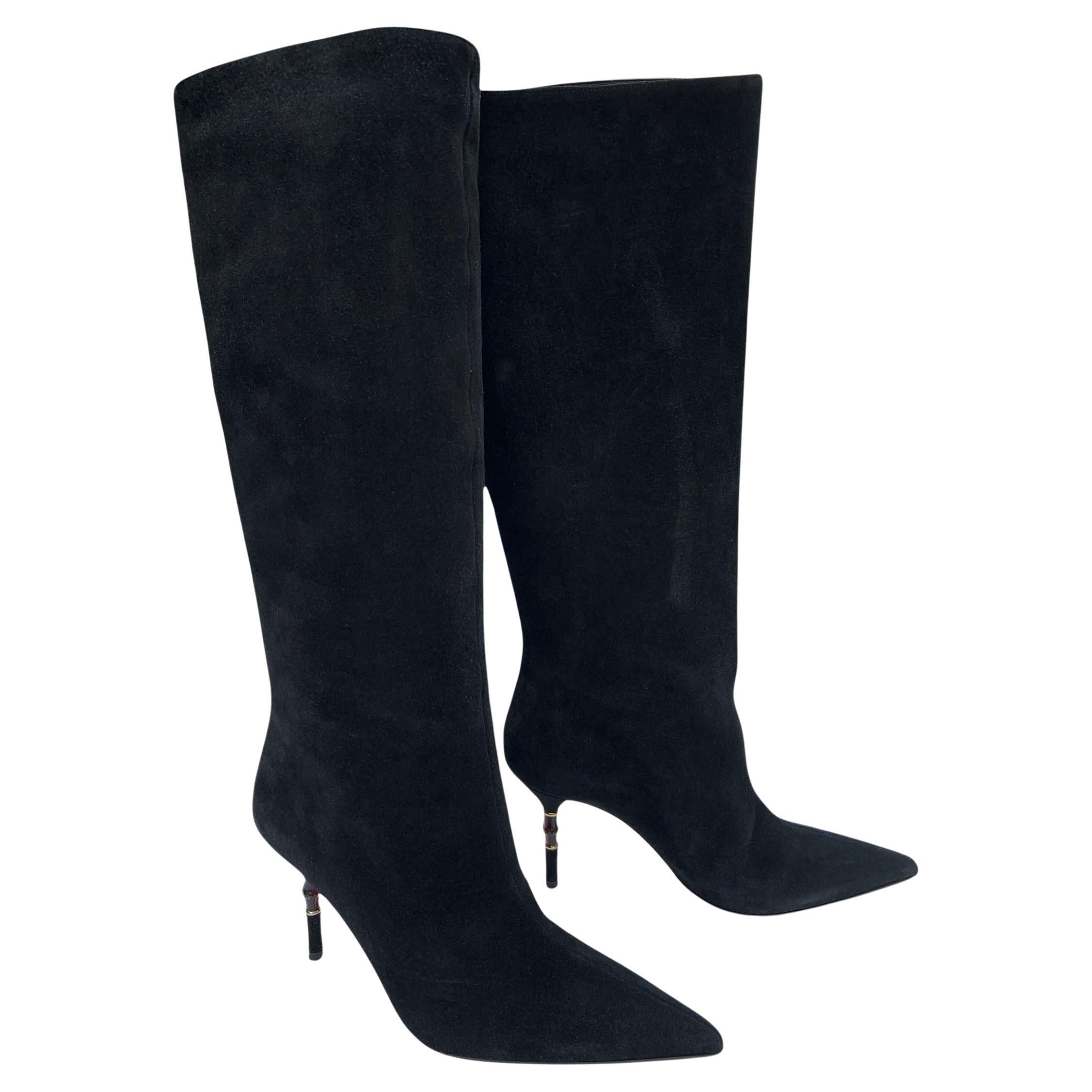 NWT Tom Ford for Gucci Black Suede Bamboo Heel Knee Boots Italian 40 - US 10 For Sale