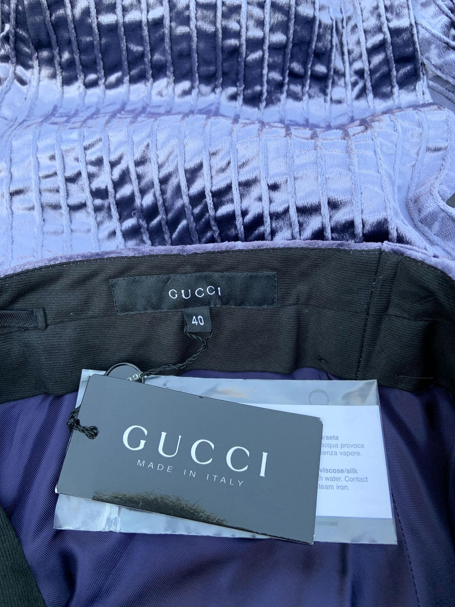 NWT Tom Ford for Gucci FW 1999 Pasarela Plata-Lavanda Pantalones de terciopelo machacado It 40 Gris en venta