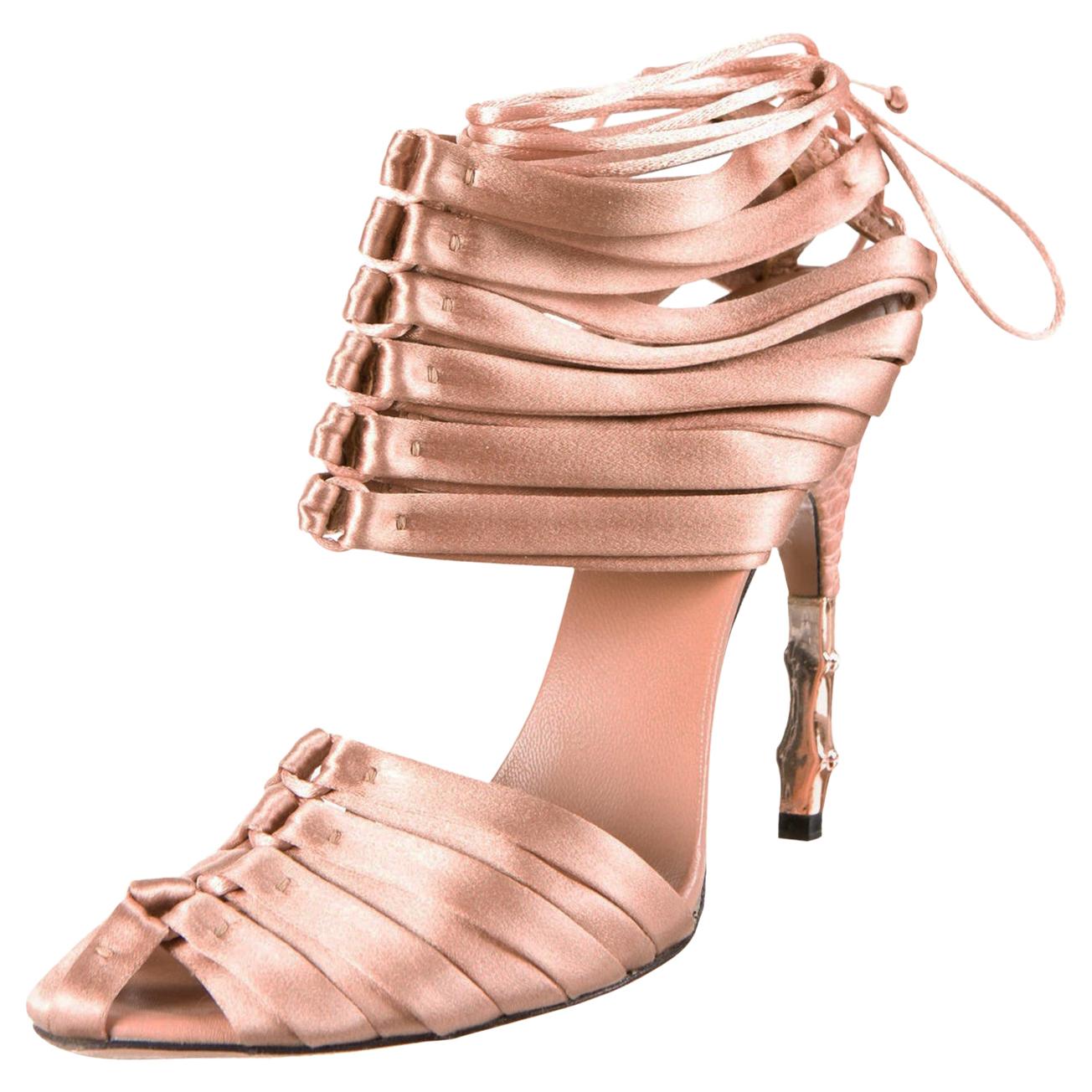 NWT Tom Ford for Gucci S/S 2004 Nude Satin Crocodile Corset Shoes It 40 US 10 en vente