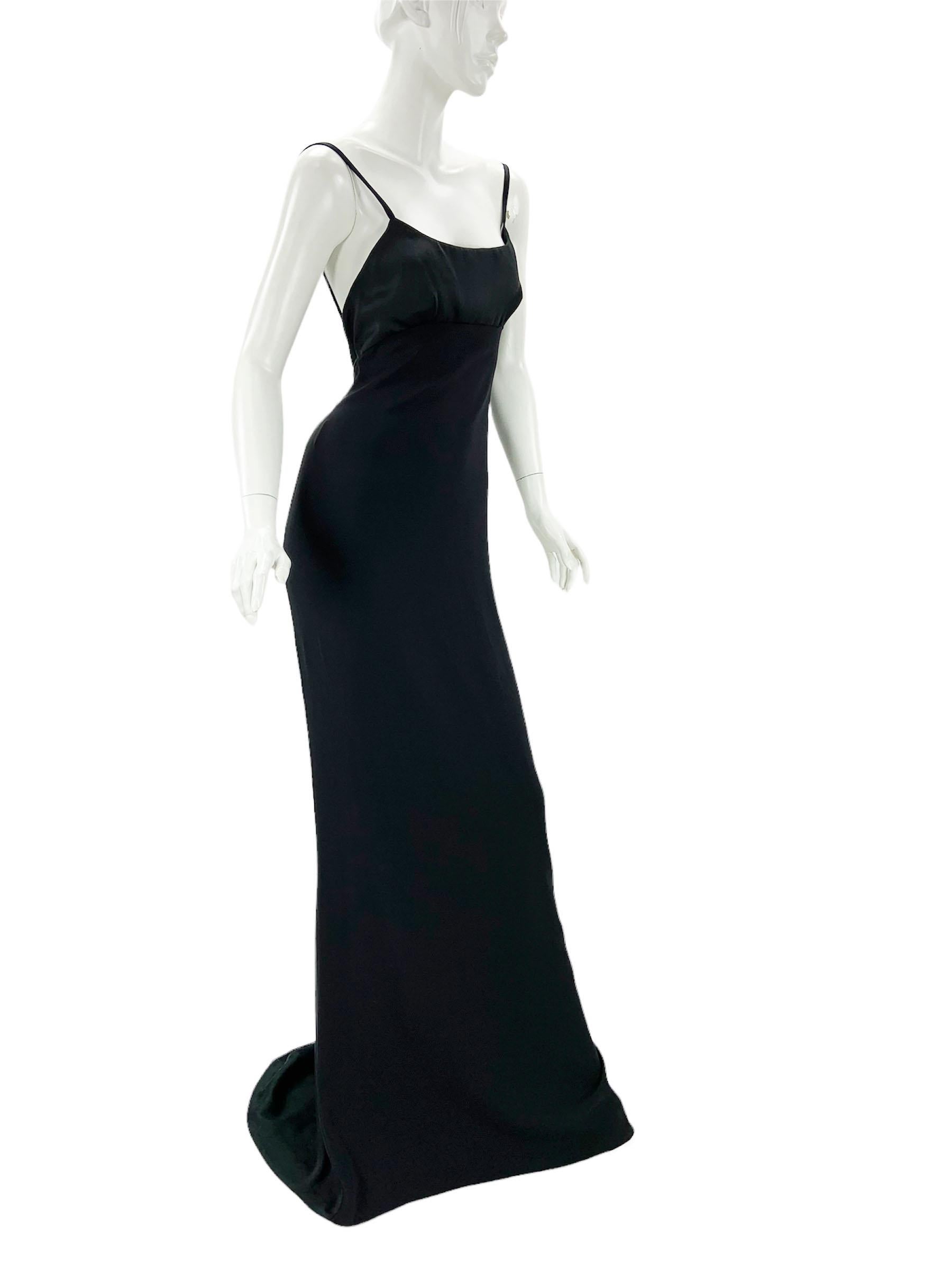 NWT Tom Ford for Gucci Black Silk Long Dress Gown
Simply the Best and Classy!!!
S/S 2001 Collection
Italian size 40 - US 4 ( please check measurements).
Classy black silk gown with open back. 
The shine of satin on the bust with satin inserts at the