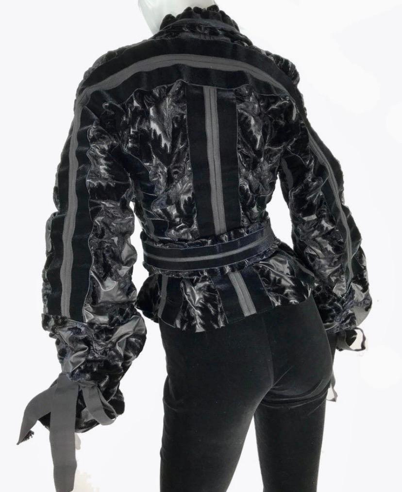 Women's NWT Tom Ford For Yves Saint Laurent F/W 2002 Black Velvet & Leather Suit Fr 40 For Sale