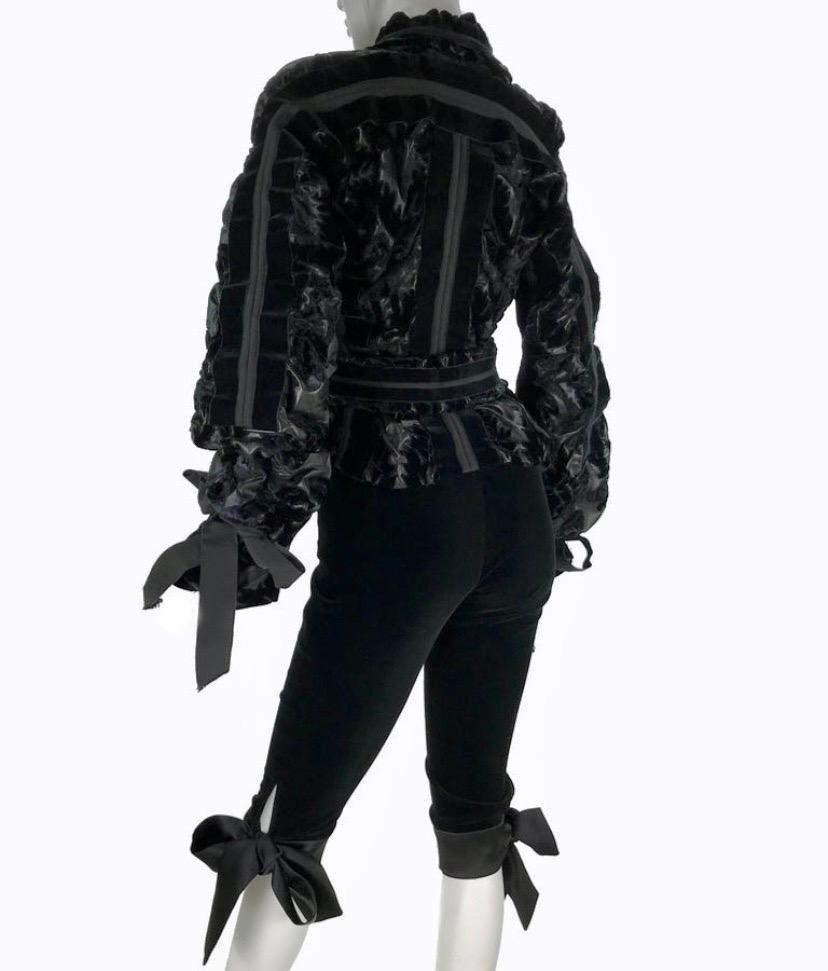 NWT Tom Ford For Yves Saint Laurent F/W 2002 Black Velvet & Leather Suit Fr 40 For Sale 2