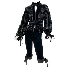 NWT Tom Ford For Yves Saint Laurent F/W 2002 Black Velvet & Leather Suit Fr 40