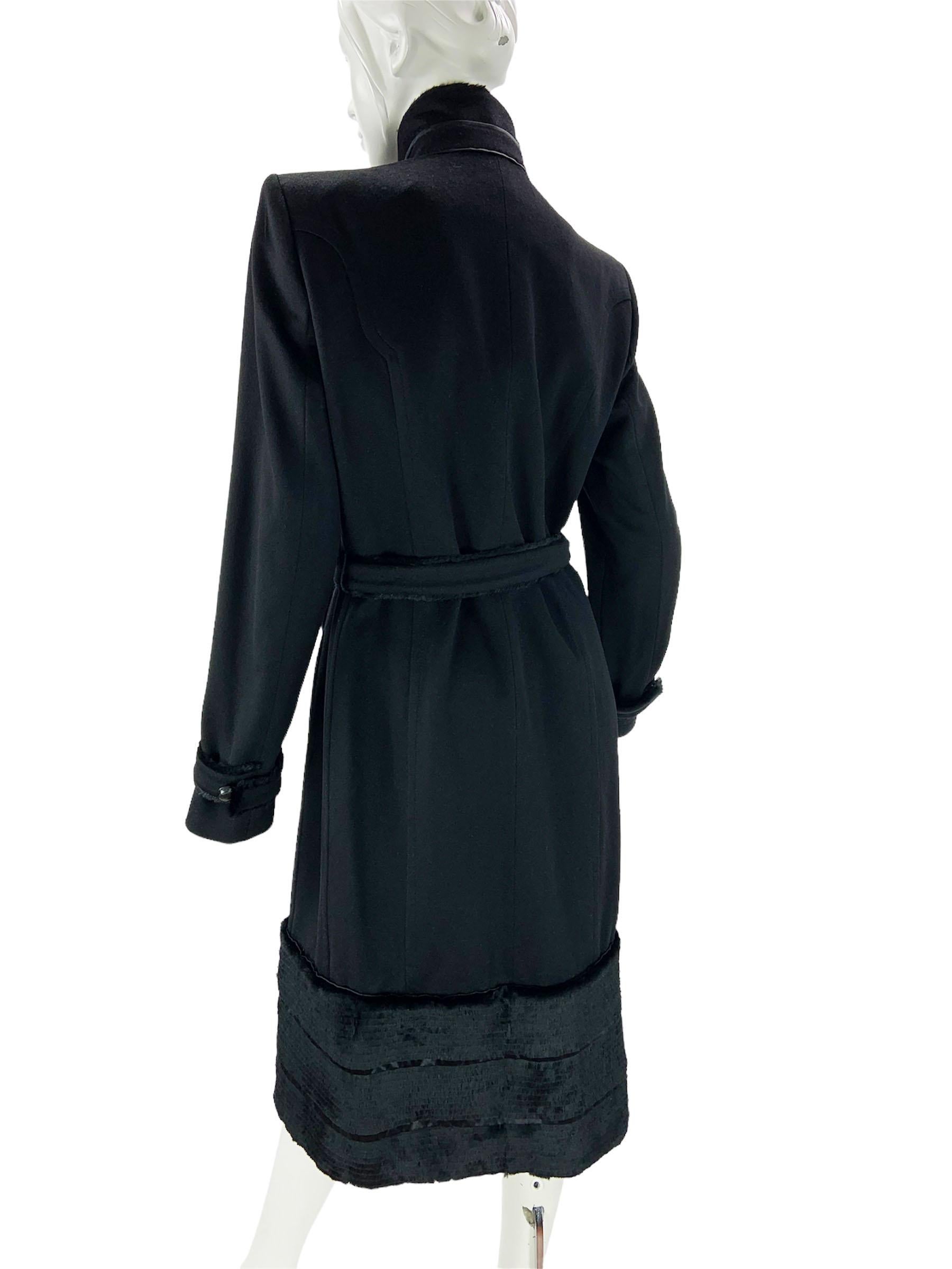 Black NWT Tom Ford for Yves Saint Laurent FW 2004 Chinoiserie Fur Trim Coat French 44  For Sale