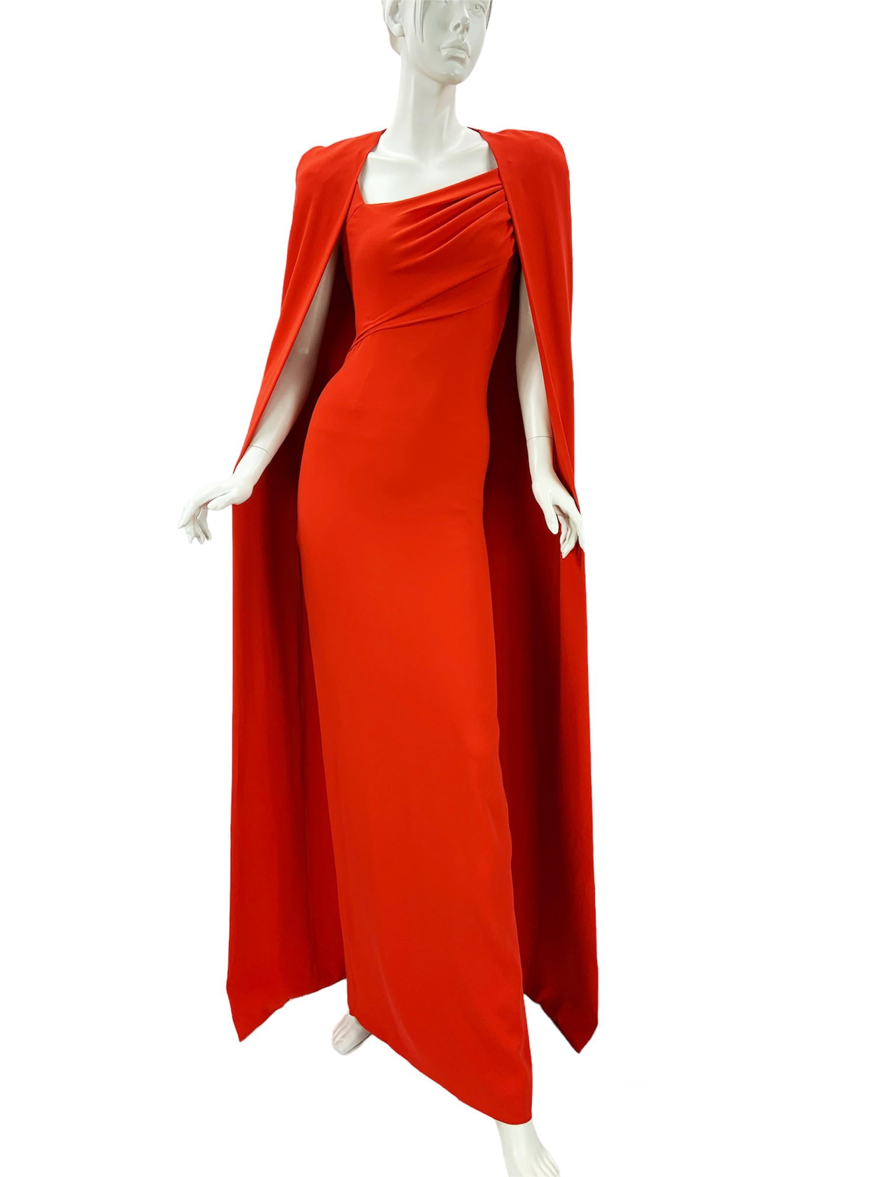 NWT Tom Ford FW 2023 Venetian Red Silk-Georgette Evening Cape Dress Italian 38 For Sale 5