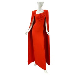 NWT Tom Ford FW 2023 Venetian Red Silk-Georgette Evening Cape Dress Italian 38