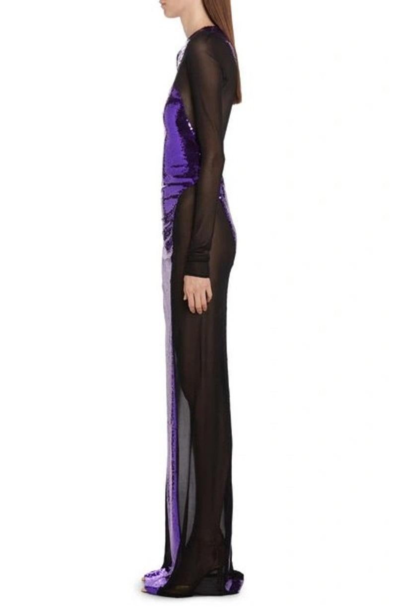 Women's NWT Tom Ford S/S 2023 Amethyst Liquid Sequins Black Mesh Sexy Evening Dress 40 For Sale