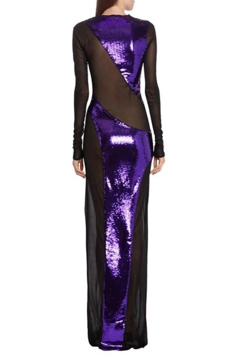 NWT Tom Ford S/S 2023 Amethyst Liquid Sequins Black Mesh Sexy Evening Dress 40 For Sale 1
