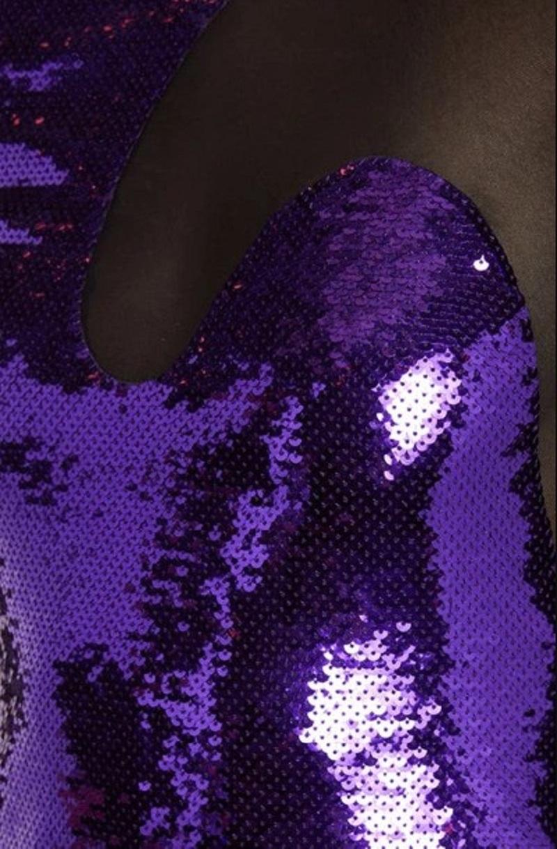 NWT Tom Ford S/S 2023 Amethyst Liquid Sequins Black Mesh Sexy Evening Dress 40 For Sale 2