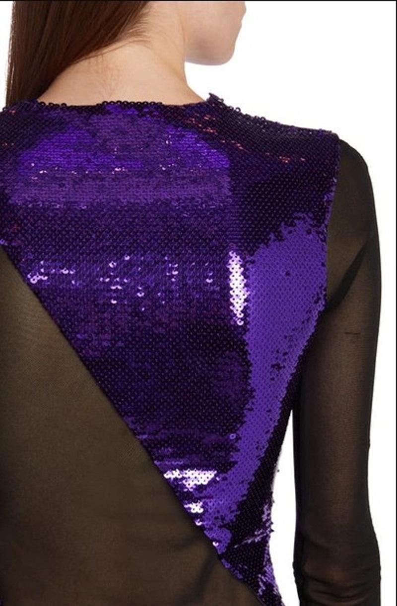 NWT Tom Ford S/S 2023 Amethyst Liquid Sequins Black Mesh Sexy Evening Dress 40 For Sale 3