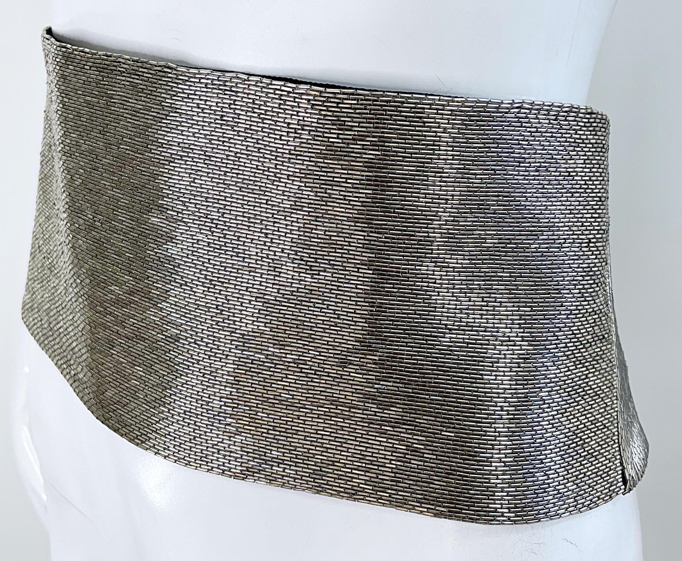 NWT Tom Ford Size 44 / 10 Silver Beaded Metallic Wide Silk Belt 31 Inch Waist For Sale 5