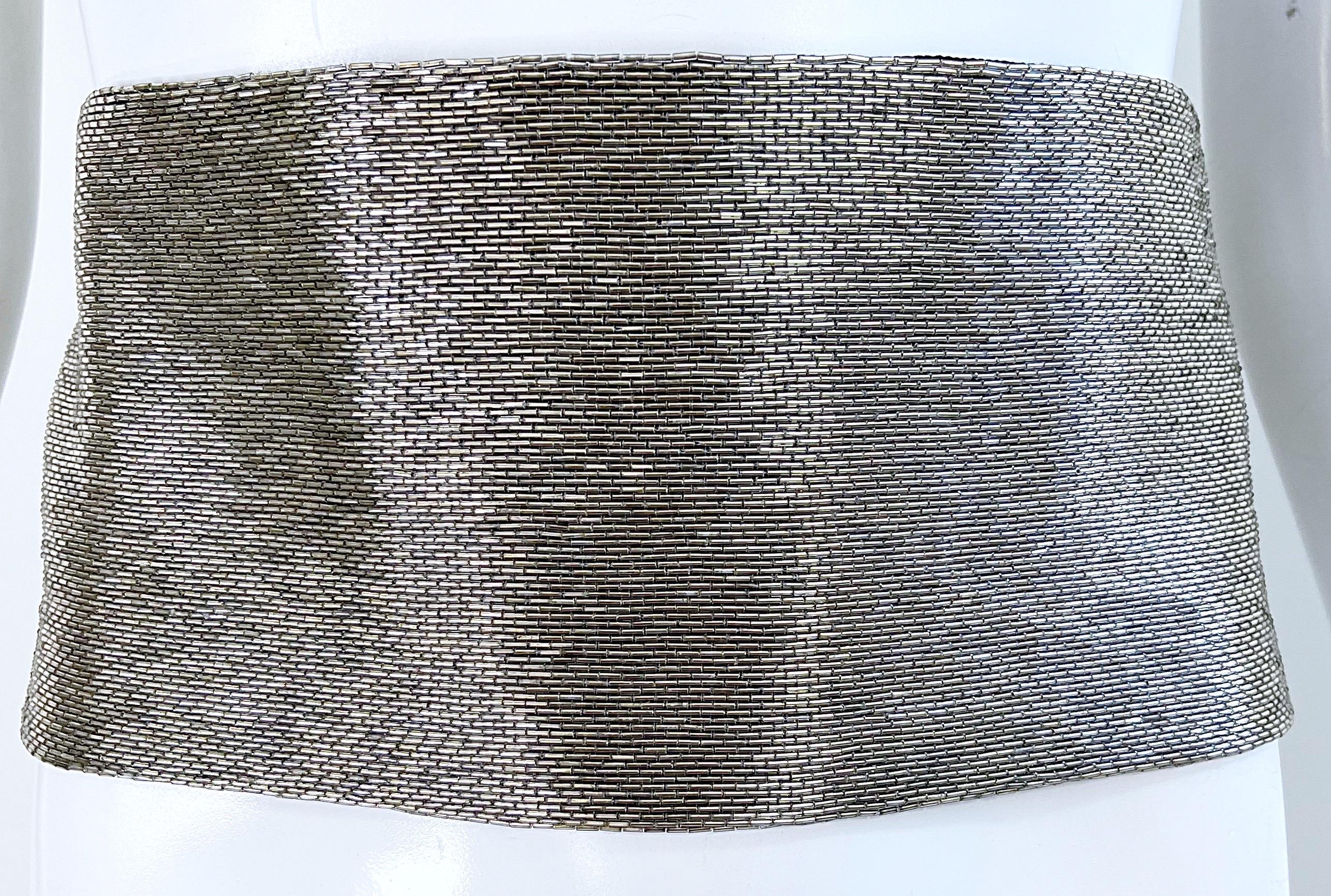 NWT Tom Ford Size 44 / 10 Silver Beaded Metallic Wide Silk Belt 31 Inch Waist For Sale 4