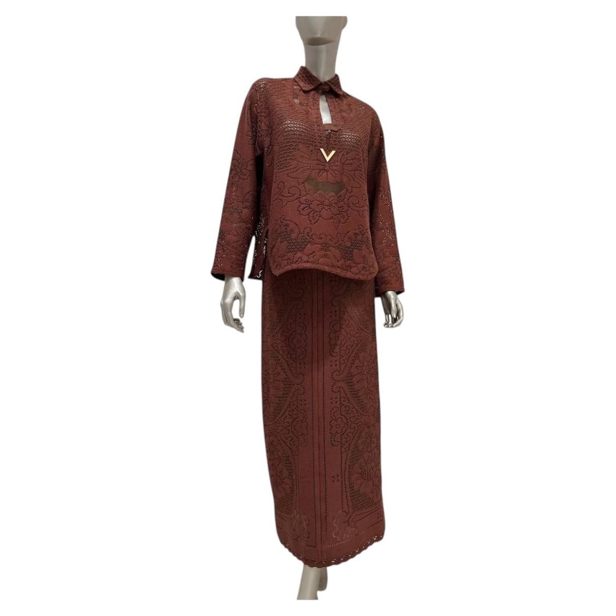 NWT Valentino Brown Lasergeschnittenes Leder-Zweiteiler-Set IT40 im Angebot