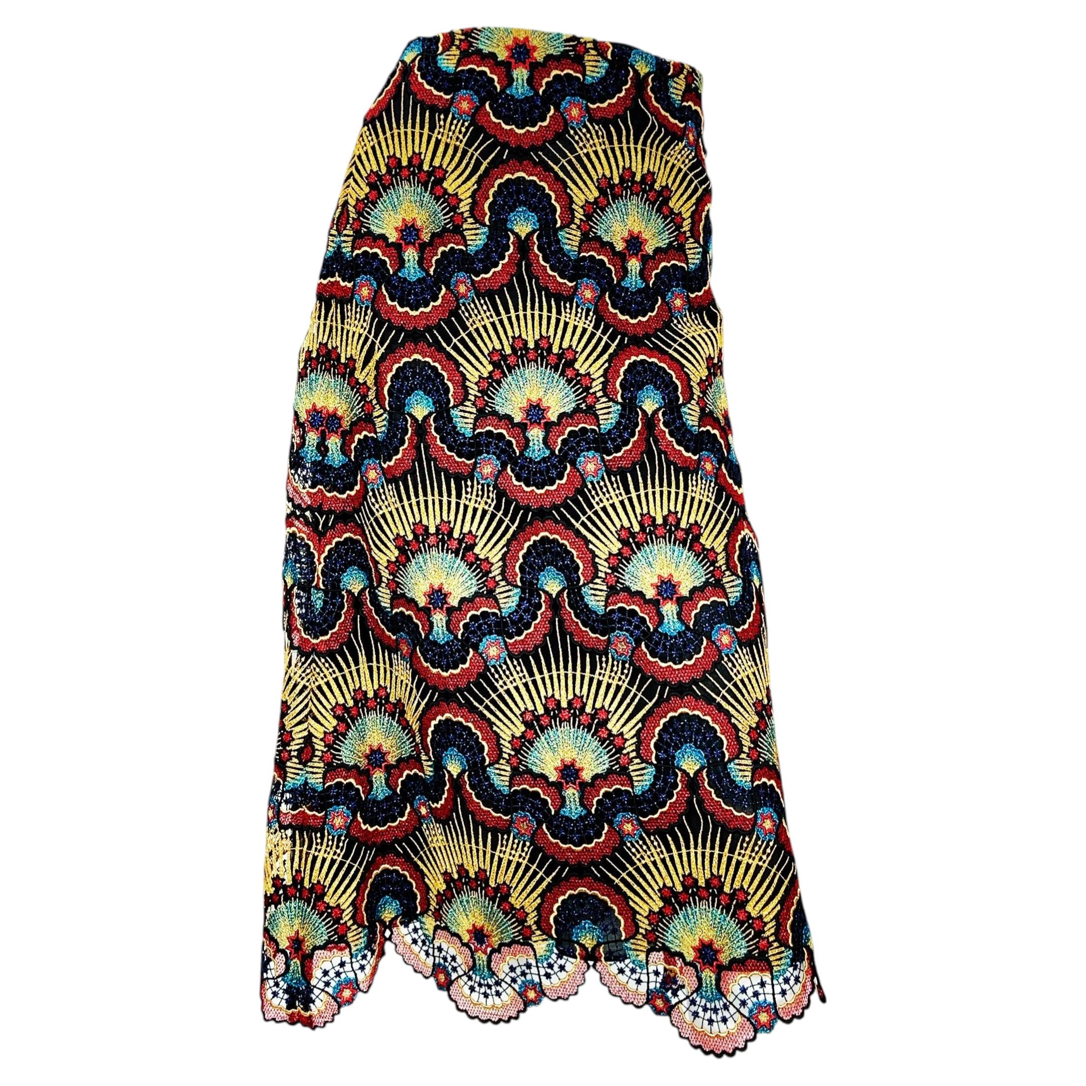 NWT Valentino Autunno/Inverno 2016 Metallic A-Line Sheer Lace Skirt Italian 44