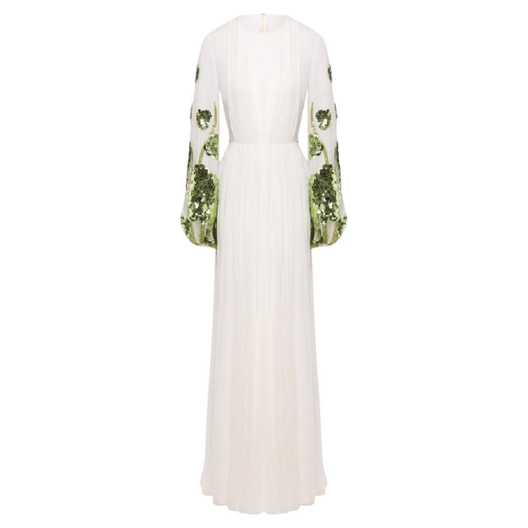 NWT Valentino Garavani S/S 2020 Runway White Silk Embellished Dress Gown It 38