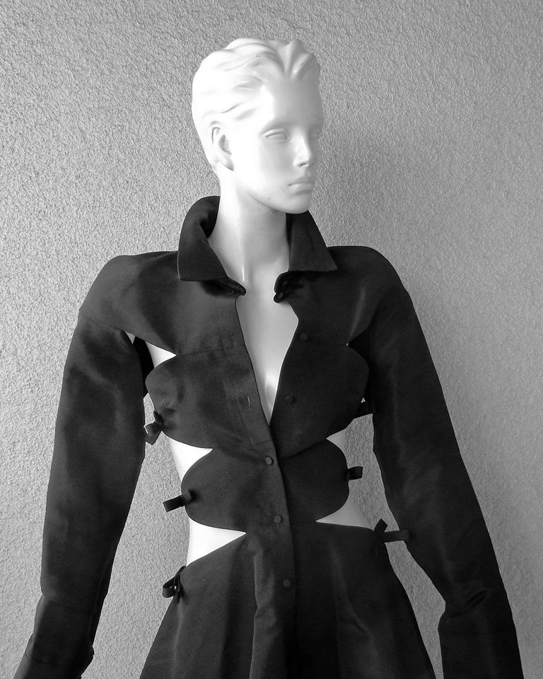Women's NWT Valentino Runway Black Cutout Coat Dress Gown For Sale