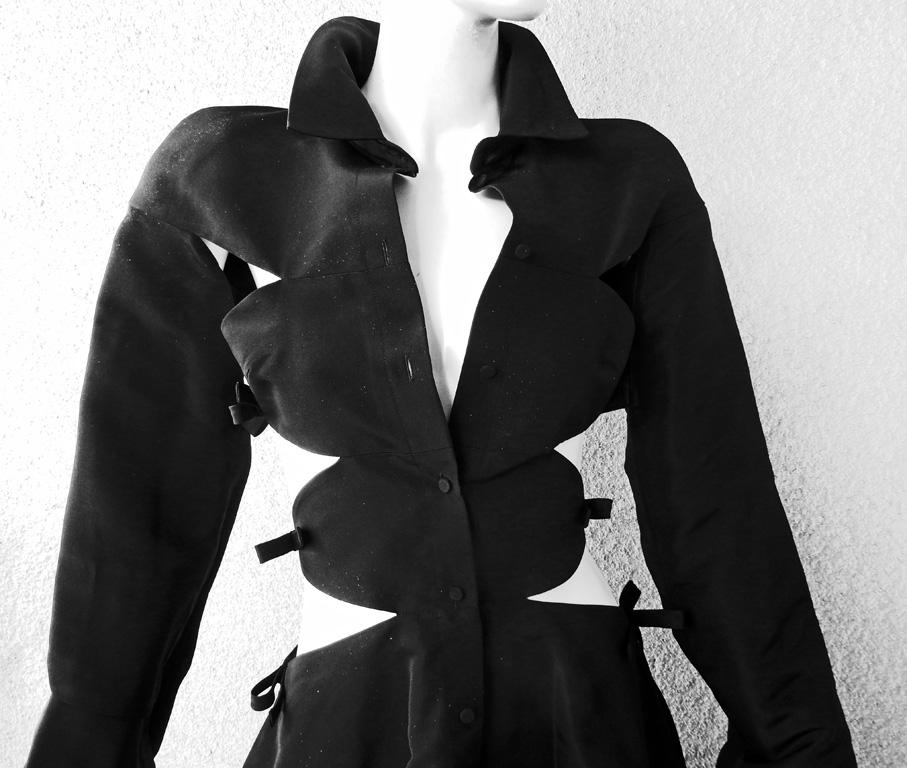 NWT Valentino Runway Black Cutout Coat Dress Gown For Sale 1