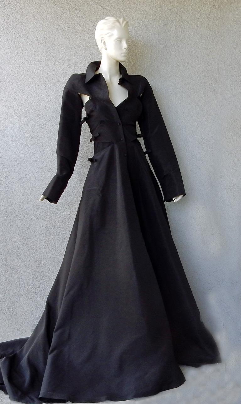 NWT Valentino Runway Black Cutout Coat Dress Gown For Sale 5