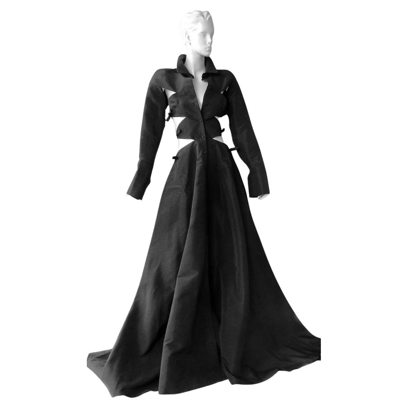 NWT Valentino Runway Black Cutout Coat Dress Gown For Sale