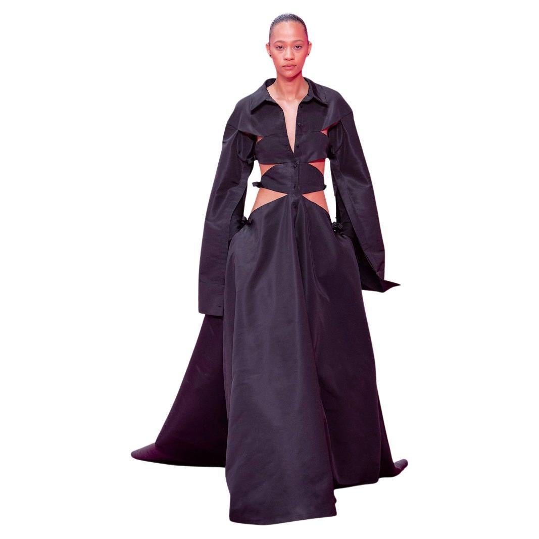 NWT Valentino Runway Black Cutout Coat Dress Gown For Sale