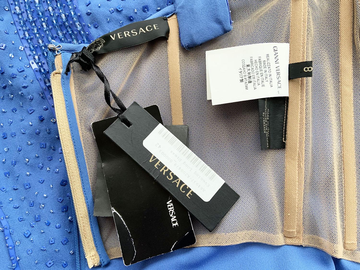 NWT Versace $12575 Silk Blue Fully Embellished Corset Dress Gown It. 44 US 10 For Sale 6