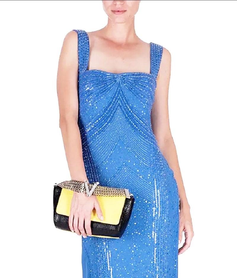 NWT Versace $12575 Silk Blue Fully Embellished Corset Dress Gown It. 44 US 10 In New Condition For Sale In Montgomery, TX