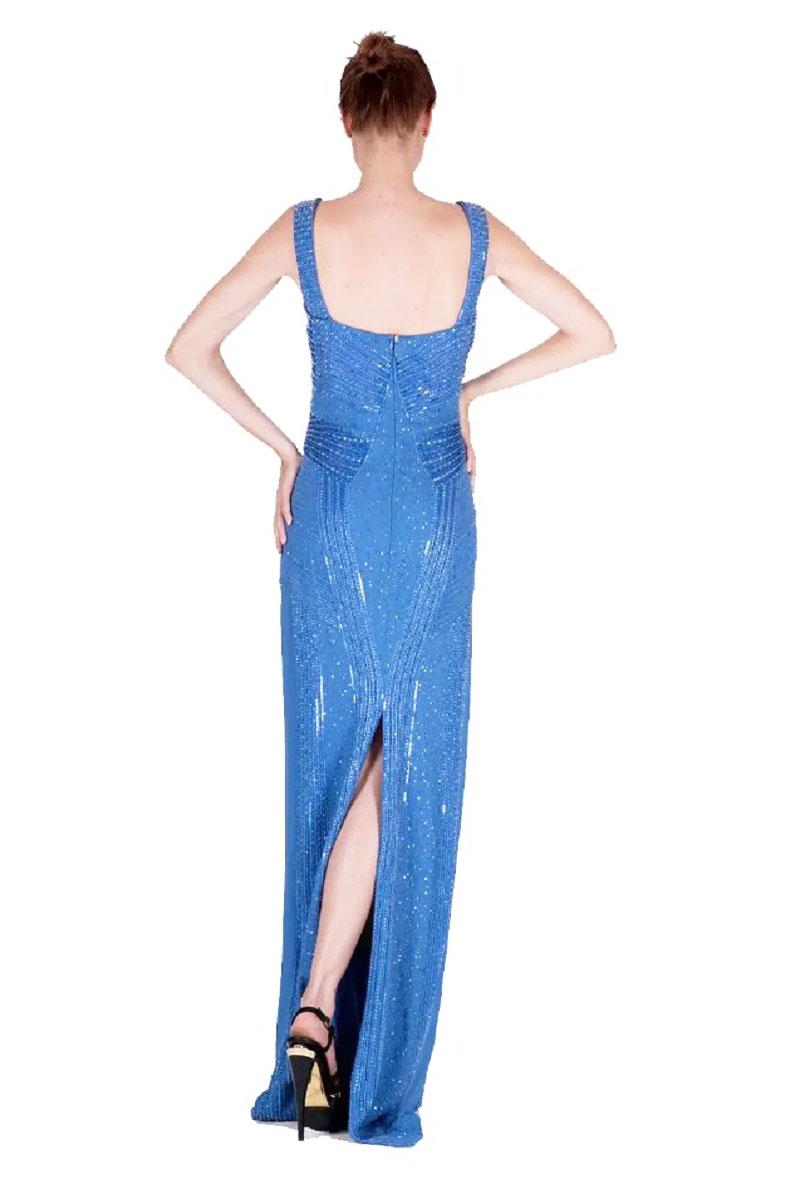 NWT Versace $12575 Silk Blue Fully Embellished Corset Dress Gown It. 44 US 10 For Sale 1