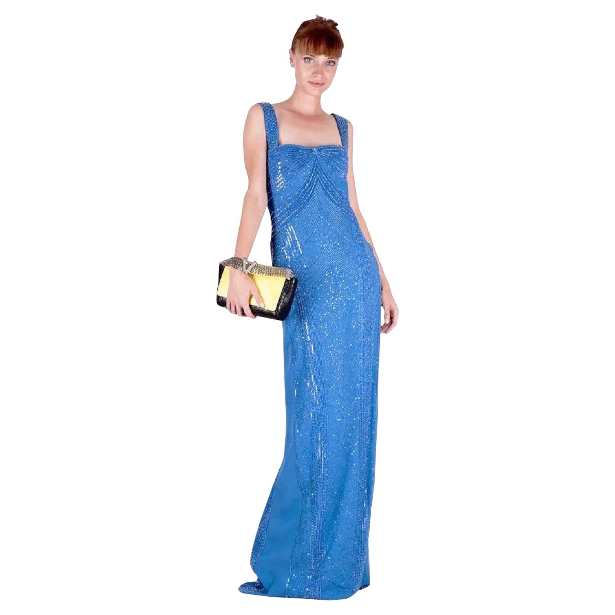 NEU Versace $12575 Seide Blau Vollständig verschönertes Korsettkleid It. 44 US 10