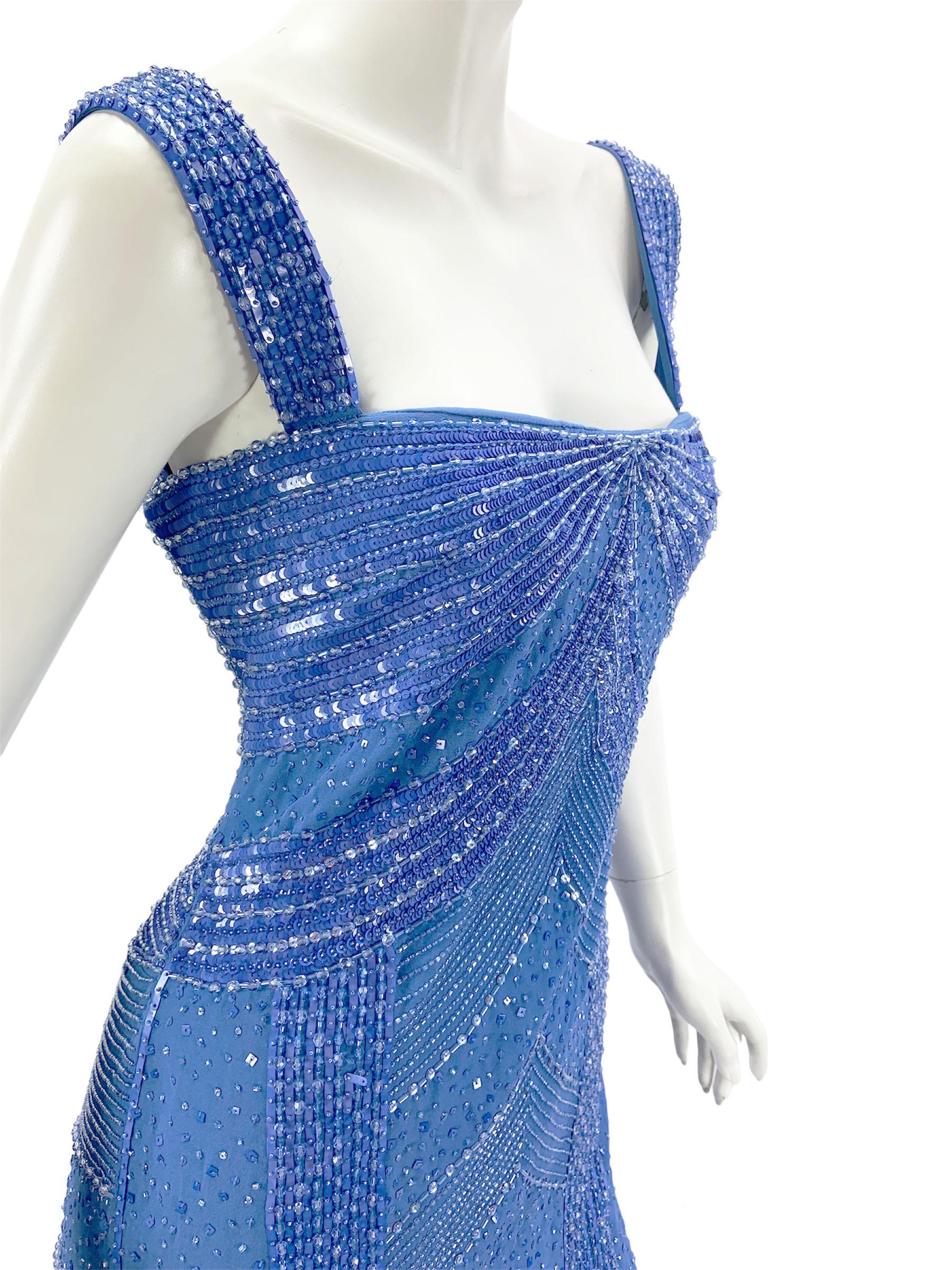 NWT Versace $12575 Silk Blue Fully Embellished Corset Dress Gown Italian 42 US 8 In New Condition For Sale In Montgomery, TX
