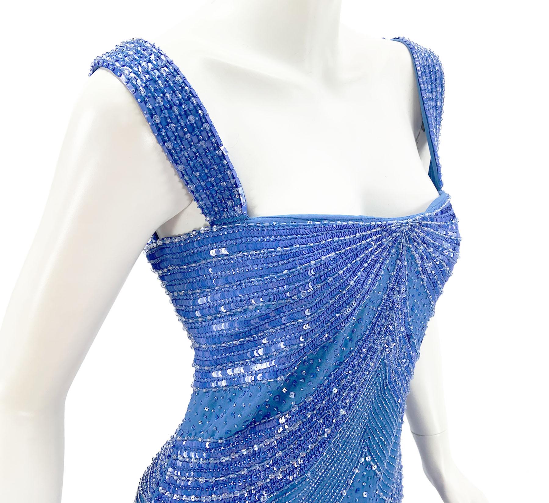 Women's NWT Versace $12575 Silk Blue Fully Embellished Corset Dress Gown Italian 42 US 8 For Sale