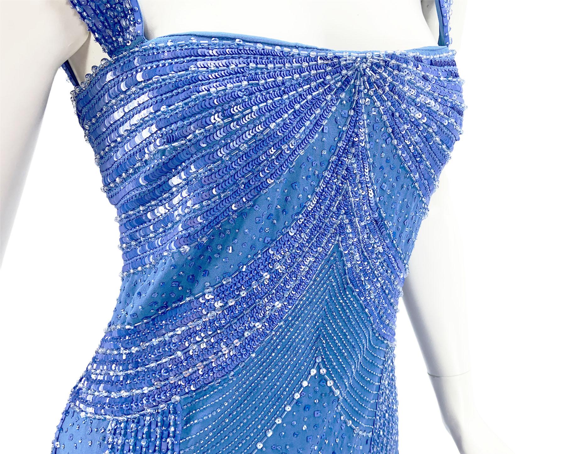NWT Versace $12575 Silk Blue Fully Embellished Corset Dress Gown Italian 42 US 8 For Sale 1