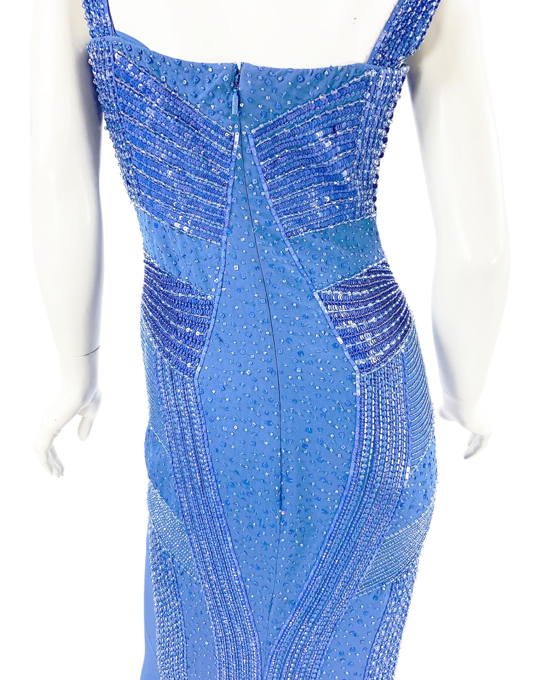 NWT Versace $12575 Silk Blue Fully Embellished Corset Dress Gown Italian 42 US 8 For Sale 2