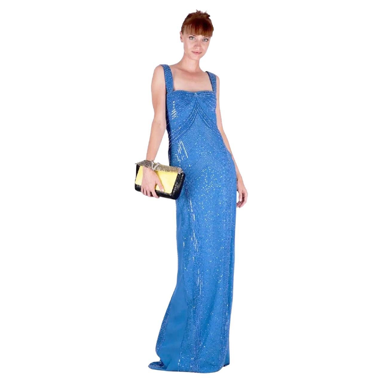 NWT Versace $12575 Silk Blue Fully Embellished Corset Dress Gown Italian 42 US 8 For Sale