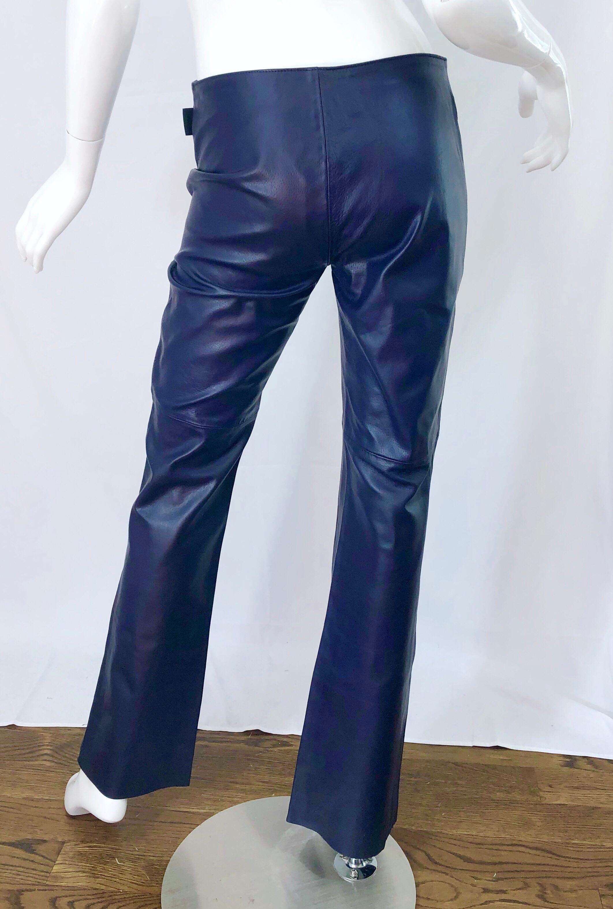 low rise flare leather pants
