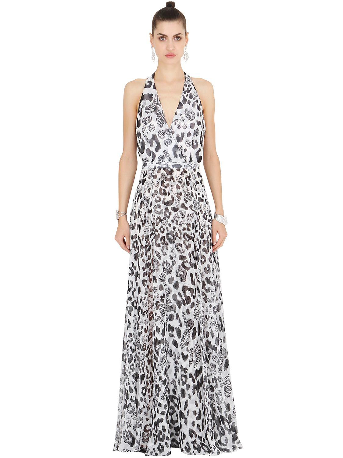 NWT Versus by Versace Seide Leopard Print Lange Halter Kleid Sexy Hohe Schlitze Es 38 im Angebot 2