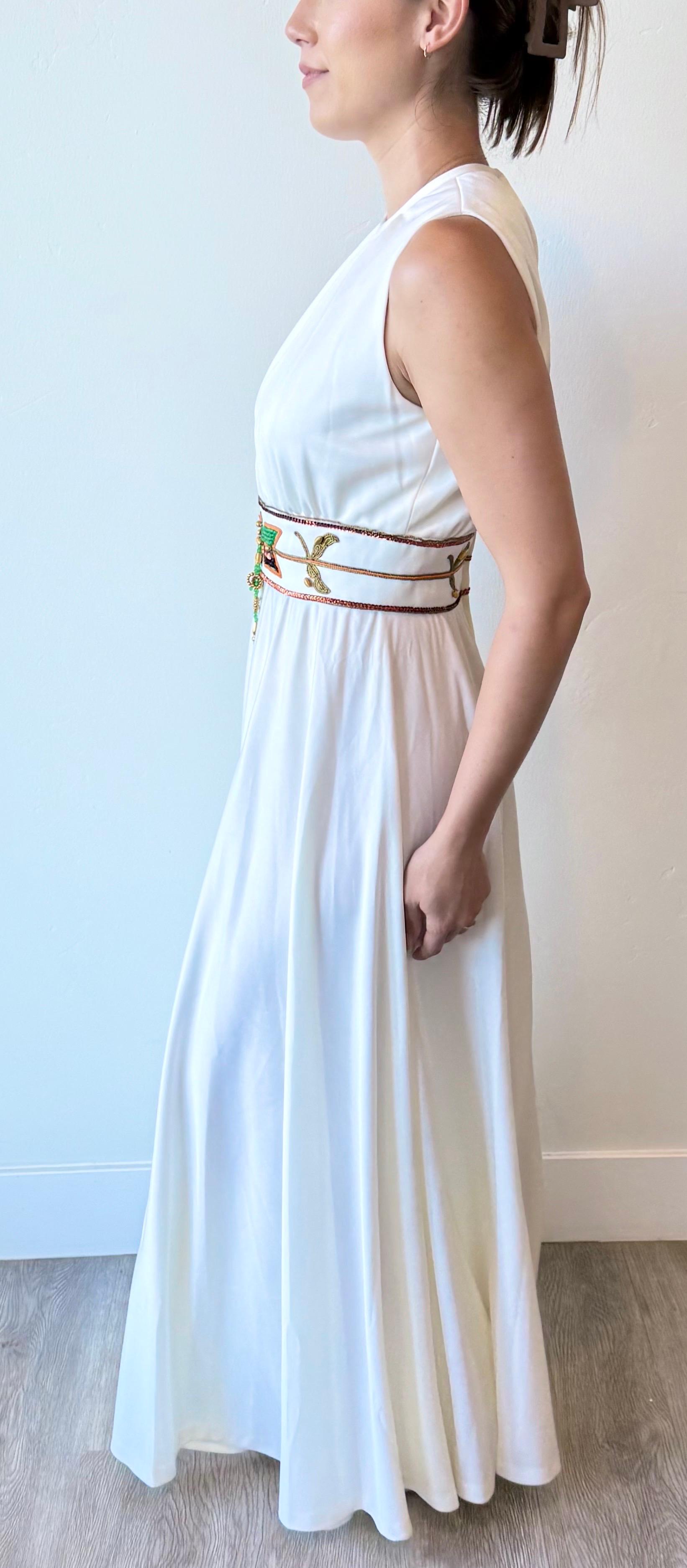 NWT Vintage 1970s Birdine's Sunshine White Beaded Grecian Maxi Dress Gown en venta 6