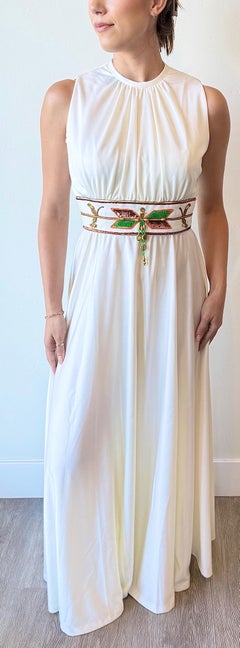 NWT Vintage 1970s Birdine’s Sunshine White Beaded Grecian Maxi Dress Gown