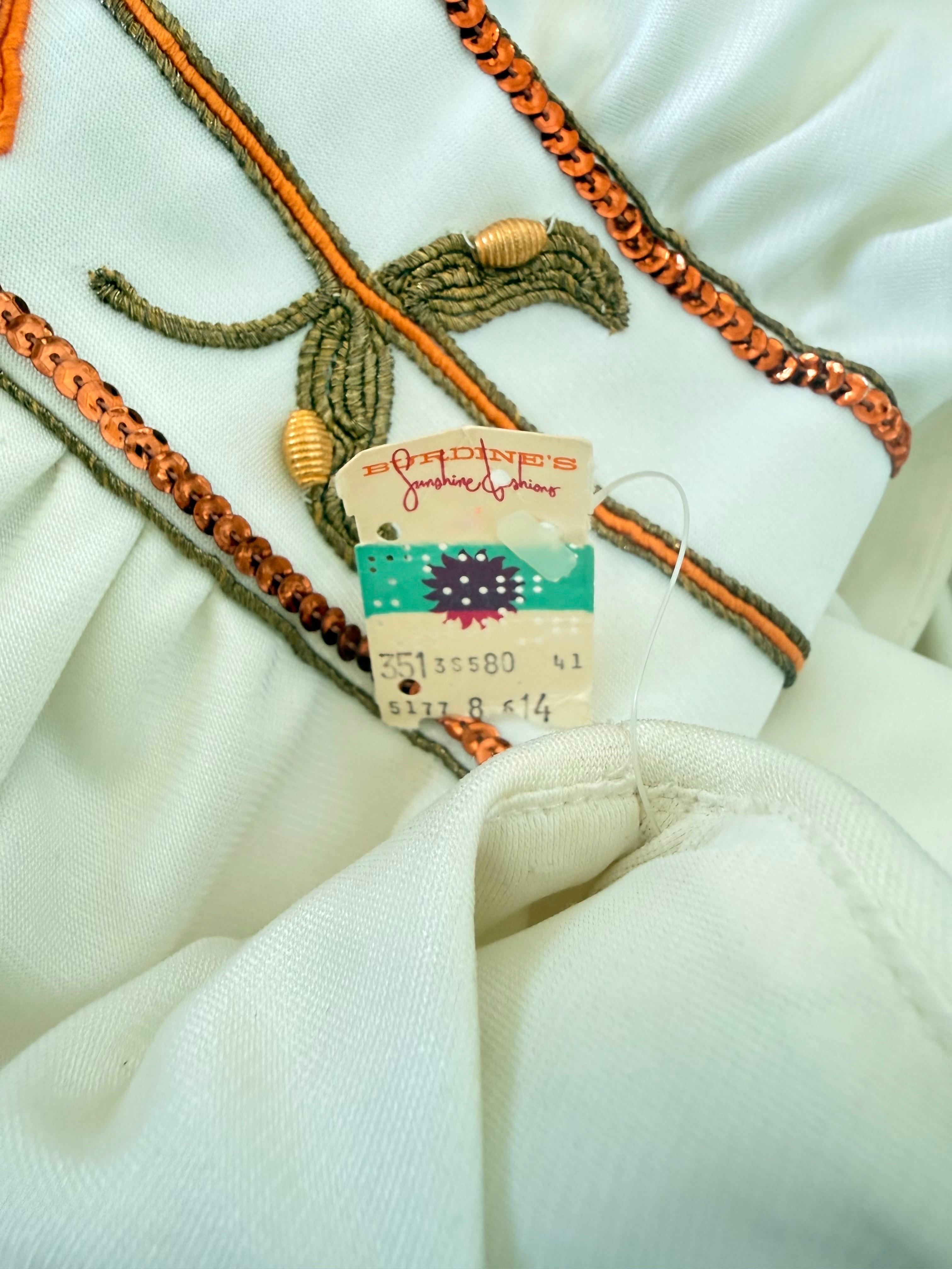 NWT Vintage 1970s Birdine's Sunshine White Beaded Grecian Maxi Dress Gown Gris en venta