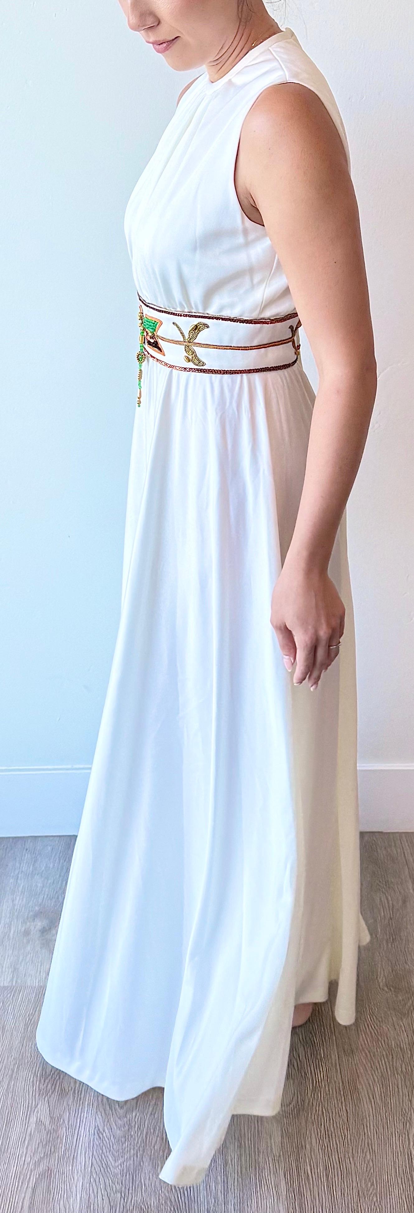 NWT Vintage 1970s Birdine's Sunshine White Beaded Grecian Maxi Dress Gown en venta 3