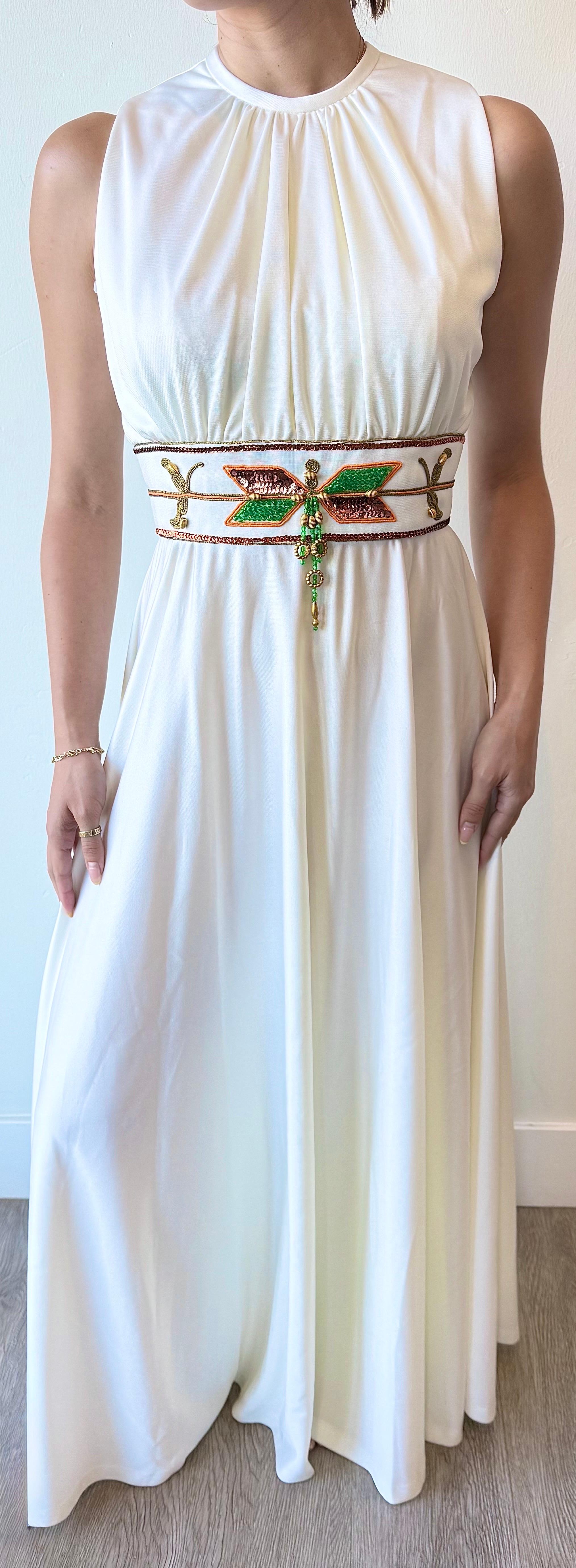 NWT Vintage 1970s Birdine's Sunshine White Beaded Grecian Maxi Dress Gown en venta 4