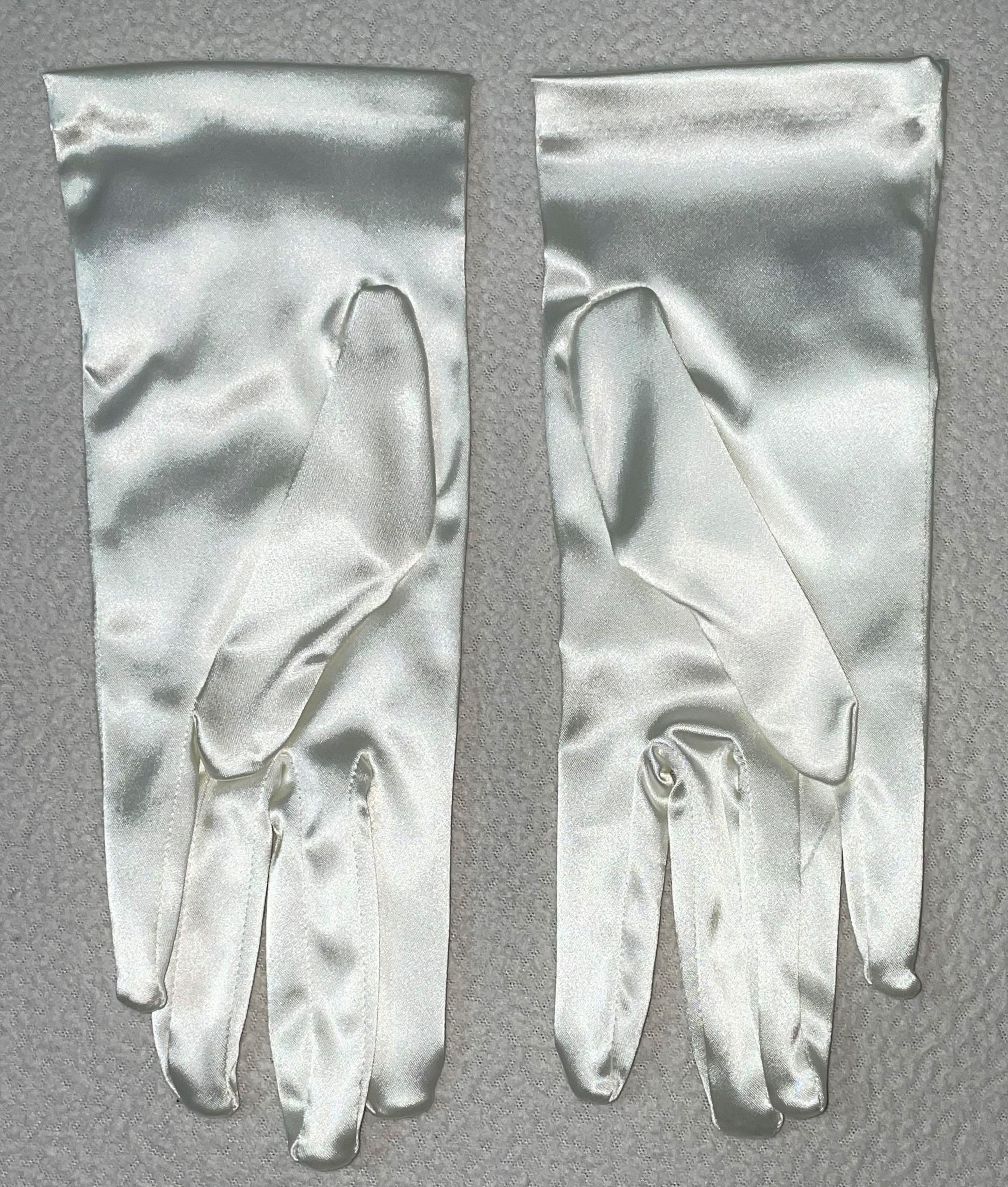 Gray NWT Vintage 1990's Dolce & Gabbana Ivory Satin Long & Short Gloves Set