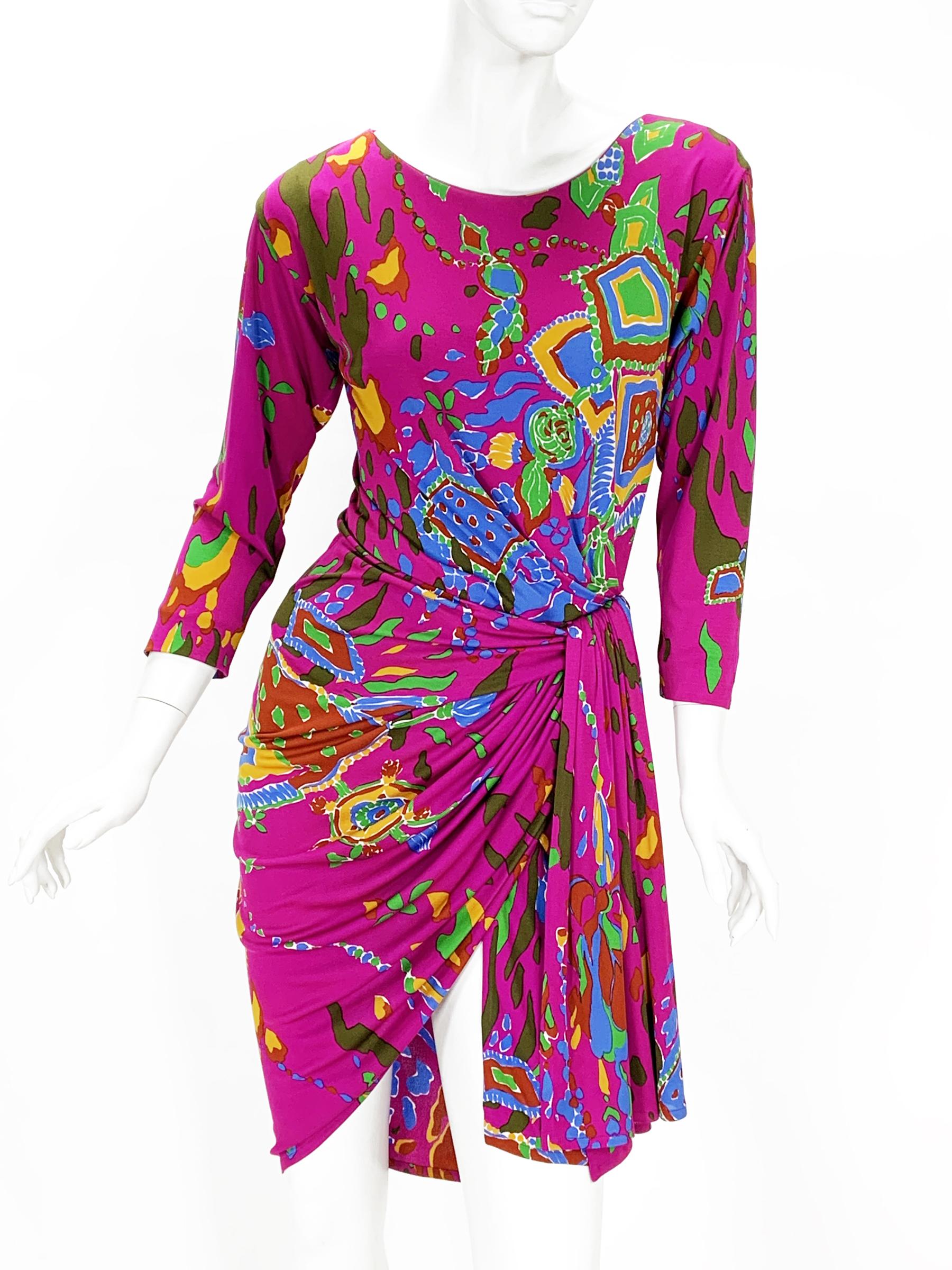 Vintage but New With Tag - Rare and Colorful - Sexy and Playful !!!
Yves Saint Laurent Rive Gauche Jersey Wrap Dress from 80's
French size 38 - US 6
Vibrant colors of fuchsia, yellow, blue, green and orange make us think about hot summer!!!
100%