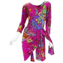 NWT Vintage 80s Yves Saint Laurent Rive Gauche Jersey Fuchsia Dress Fr 38  US 6