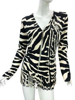 NWT Vintage Blumarine FW 2010 Swarovski Crystals Fringe Wool Cardigan It 44 US 8