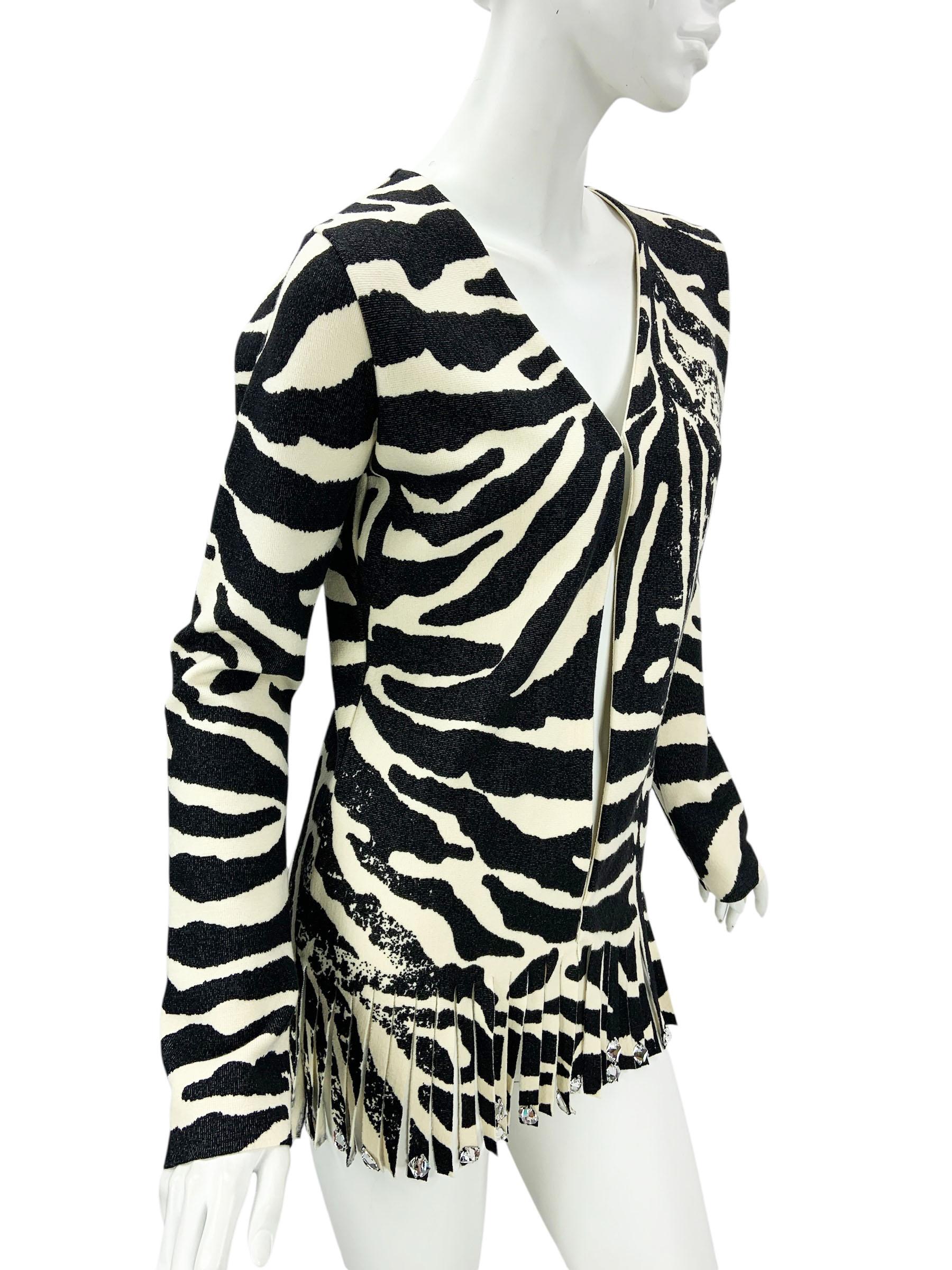 Beige NWT Vintage Blumarine FW 2010 Swarovski Crystals Fringe Wool Cardigan It 44 US 8 en vente